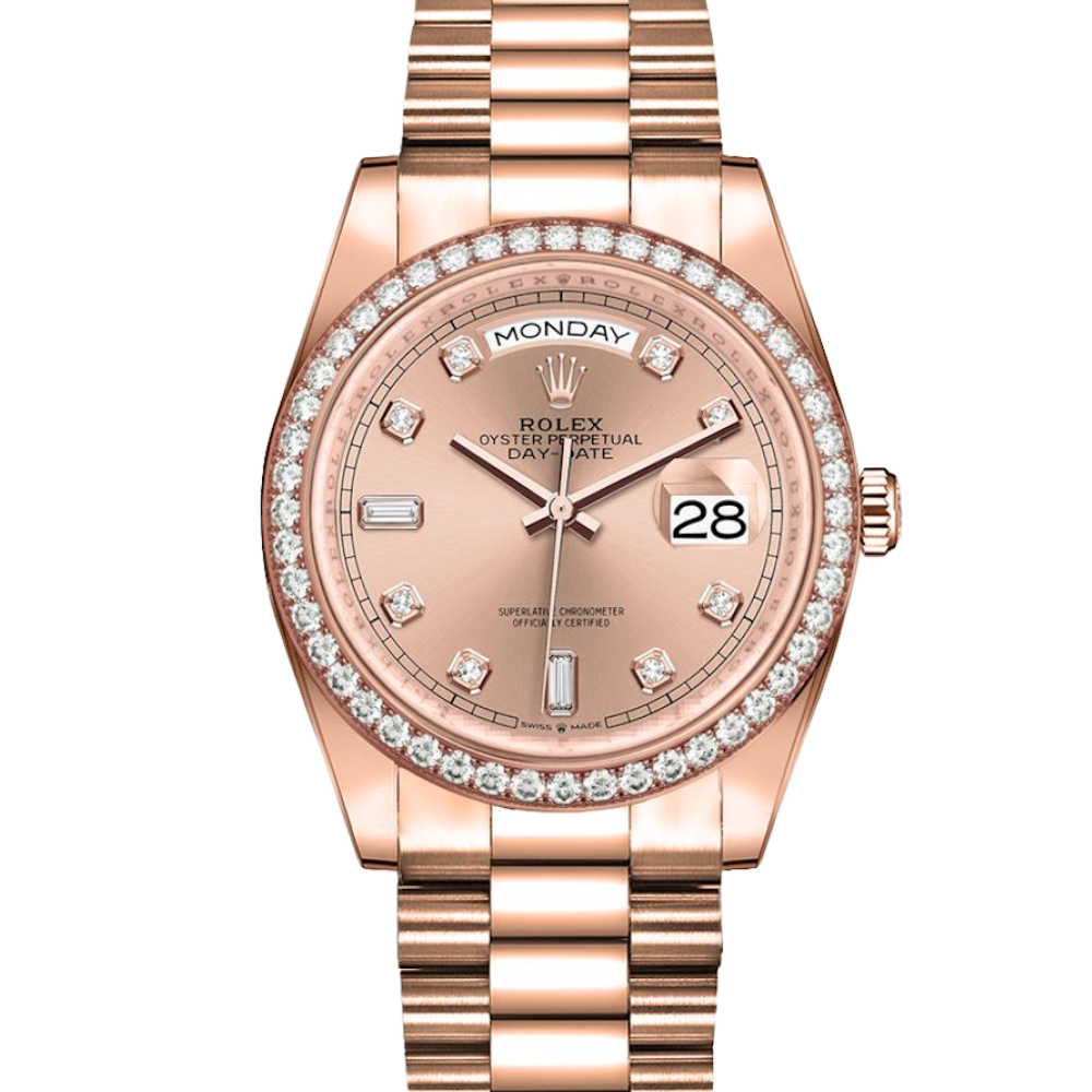 Rolex Day-Date 18K Everose Diamond Bezel